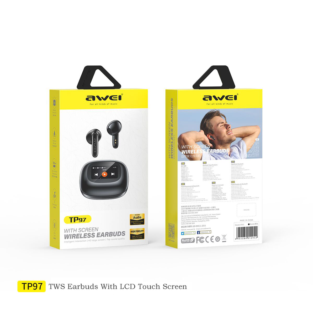 Auriculares Bluetooth con pantalla táctil AWEI TP97