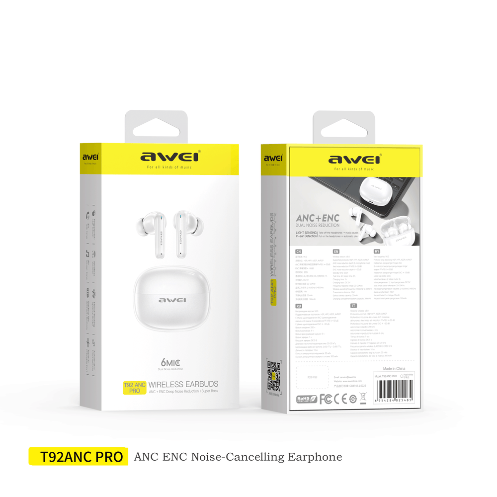 AWEI T92ANC Pro Earphone (Active Noise Cancellation,Clear Calls)